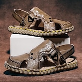 cheap Casual Sandals-Men&#039;s Brown Leather Sandals with Adjustable Strap and Stylish Stitching – Comfortable and Durable for Casual Outings, Beach and Everyday Wear