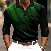 billiga Geometrisk pikétröja för män-Herr Geometrisk Pikétröjor Golftröja Långärmad Polotröjor Skjortor med krage Business Casual Arbetskläder Högtidskläder Festivalkläder Knappar 3D-utskrift Höst vinter Vit Vin Blå