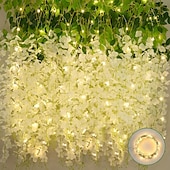 economico Striscie luci a batteria-elegante ricevimento di nozze festa 12 pezzi fiori pendenti di glicine bianco con lucine a led, ghirlanda di glicine artificiale appesa per decorazioni murali di sfondo per feste di nozze