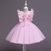 levne Párty šaty-Děti Dívčí Šaty Šaty na párty Pevná barva Flitry Květiny Krátký rukáv Svatební Zvláštní příležitosti Krásná Sladký Polyester Síťka Midi Léto Jaro Podzim 4-13 let Žlutá Světlá růžová Fialová