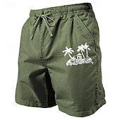 cheap Classic-Coconut Tree Men&#039;s Cotton Linen Shorts Summer Hawaiian Shorts Beach Shorts Print Drawstring Elastic Waist Breathable Soft 20% Linen Shorts Casual Daily Holiday Streetwear
