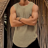 cheap Tank Tops-Male Camis Sleeveless Scoop Neck Summer Solid / Plain Color Yellow Dark Green Khaki Top Tee for Men