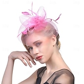 billige Coiffer-fascinators Hatter Hodeplagg organza Fedora Solhatt slørhatt Hesteløp cocktail Elegant Retro Rød Med Fjær Ren Farge Hodeplagg Hodeplagg