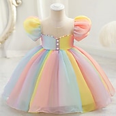 abordables Robes de fête-Tout-petit Fille Robe de Soirée Arc-en-ciel Manche Courte Mariage Soirée Mignon Princesse Polyester Été Printemps 3-7 Ans Multicouleur