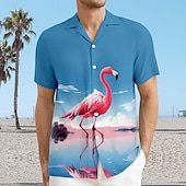 cheap Birds &amp; Animals-Men&#039;s Flamingo Tropical Shirt Summer Hawaiian Shirt Aloha Shirt Short Sleeve Shirt Cuban Collar Vacation Hawaiian Resort Style Vacation Holiday Beach Blue Pink / Purple Green S M L