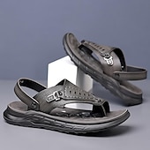 cheap Vacation Sandals-Men&#039;s Leather Sandals Slippers &amp; Flip-Flops Retro Walking Casual Daily Vacation Beach Comfortable Slip-on Shoes Yellow Gray