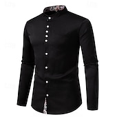 economico camicia da uomo con bottoni-Per uomo Camicia Camicia con colletto cinese Camicia con colletto alla coreana Camicia Estiva Camicia casual Camicia da Spiaggia Nero Bianco Vino Manica Lunga Paisley Blocco di colori Colletto alla