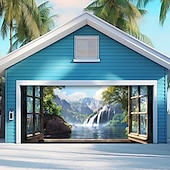 baratos Capas para portas de garagem-Floresta cachoeira ao ar livre porta de garagem capa banner lindo grande cenário decoração para porta de garagem ao ar livre decorações de parede para casa evento festa desfile
