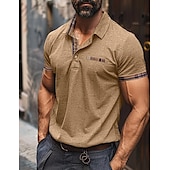 billiga Klassisk pikétröja för män-Herr POLO Shirt Golftröja Arbete Ledigt Kavajslag Ribbstickad polokrage Kortärmad Grundläggande Modern Rutig Färgblock Lappverk Knapp Vår &amp; sommar Normal Vin Mörkgrå Marinblå Khaki grön POLO Shirt
