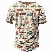 economico Vintage e retrò-Per uomo Auto Camicia Henley Manica corta Stampa 3D Festività Retrò vintage Feste Strada Estate Primavera Giallo Cachi Girocollo Maglietta Henley