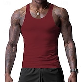 preiswerte Fitness Tank-Tops-Herren Tank Top Weste Unterhemd Ärmelloses Shirt Ärmellos Rundhalsausschnitt Frühling &amp; Sommer Einfach Mode Designer Basic Urlaub Straße Ausgehen Schwarz Weiß Wein Top T-Shirt für Herren