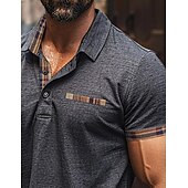 billiga Klassisk pikétröja för män-Herr POLO Shirt Golftröja Arbete Ledigt Kavajslag Ribbstickad polokrage Kortärmad Grundläggande Modern Rutig Färgblock Lappverk Knapp Vår &amp; sommar Normal Vin Mörkgrå Marinblå Khaki grön POLO Shirt