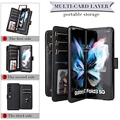 お買い得  サムスン用ケース-電話 ケース 用途 サムスンのギャラクシー Z Fold 5 Z Fold 4 Z Fold 3 ウォレットカードケース 磁石バックル 全身保護 キックスタンド レトロ風 TPU PUレザー