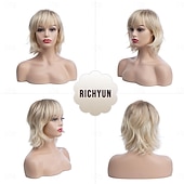 levne starší paruka-dámská krátká blond paruka krátká popelavá blond bob vlnitá paruka s ofinou syntetické vlasy cosplay paruka pro ženy dívky 9 palců