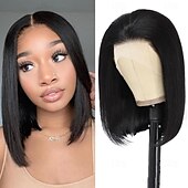 baratos Perucas de seda frontais de cabelo natural-Bob peruca de cabelo humano 13x4 hd peruca dianteira do laço 150 densidade sem cola pré arrancado com cabelo do bebê curto bob perucas para mulher