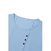 economico Camicie-Camicia da donna 100% Cotone Camicia Blusa Stampa a bottoni Weekend Streetwear Di base Casual Simile lino Manica corta Collo tondo Bianco Estate Primavera