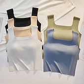 economico Serbatoio Semplice-Canottiera Donna Top Senza Maniche Basic Regular Collo Quadrato Nera Bianca Blu Verde Beige Estate