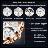 Χαμηλού Κόστους Ρολόγια Quartz-OLEVS Ανδρικό Ρολόι Κουρδιστό Μόδας Καθημερινής Χρήσης Φάση Σελήνης Λαμπερό Ημερολόγιο Χρονογράφος Ρολόι Δερμάτινο Λουράκι