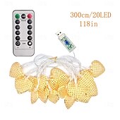 cheap USB String Lights-1PC String Light with Remote USB 3M 118in 20LED Golden Iron Art Love Light String LED Decorative Light Small Night Light Suitable for Room Decoration Remote Control Timed Dimming 8 Mode Flashing Outdoor Wedding