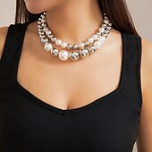 billige Halskjeder-Choker Halskjede Imitert Perle Dame Mote Luksus Multi Layer Bryllup Sirkelformet Halskjeder Til Bryllup Fest