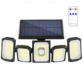 baratos Luzes de rua-holofotes solares sensor de movimento externo 300 led 5 cabeças sensor de movimento movido a energia solar com controle remoto do anoitecer ao amanhecer 3 modos de iluminação
