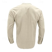 cheap Business Casual-Men&#039;s Shirt Linen Shirt Chinese Collar Shirt Mandarin Collar Shirt Popover Shirt Casual Shirt Plain Vacation Hawaiian Black White Navy Blue Green Long Sleeve Band Collar Spring &amp;  Fall Clothing