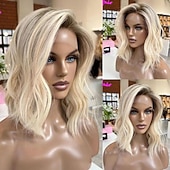 baratos Perucas de seda frontais de cabelo natural-Cabelo virgem não processado 13x4 Lace Front Peruca Bob curto Cabelo Brasileiro Ondulado Multi Cores Peruca 130% 150% Densidade do Cabelo com o cabelo do bebê Cabelo Ombre Sem cola Pré-depenado Para