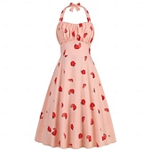 levne Šaty-Retro 50. léta Rockabilly Ke kolenům Šaty Houpací šaty Flare šaty Lodičkový Květinový Ovoce Jahody Maškarní kostým Dámské Čajový dýchánek Běžné / Denní loučení se svobodou nevěsty Dospělí Šaty Šaty