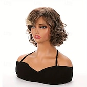economico parrucca più vecchia-evidenziazione marrone shor bob parrucche per capelli ricci per le donne parrucche sintetiche resistenti al calore per la festa quotidiana uso di halloween capelli sintetici biondo dorato
