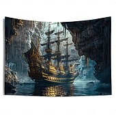 billiga Ocean Beach Gobeläng-piratskepp hängande gobeläng väggkonst stor gobeläng väggmålning dekor fotografi bakgrund filt gardin hem sovrum vardagsrum dekoration