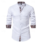 economico camicia da uomo con bottoni-Per uomo Camicia Camicia con colletto cinese Camicia con colletto alla coreana Camicia Estiva Camicia casual Camicia da Spiaggia Nero Bianco Vino Manica Lunga Paisley Blocco di colori Colletto alla