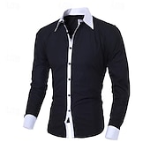 cheap Men&#039;s Non Iron Shirts-Men&#039;s Shirt Dress Shirt Button Up Shirt Color Block Wedding Party Black White Pink Light Sky Blue Long Sleeve Lapel Spring &amp;  Fall Clothing Apparel Patchwork