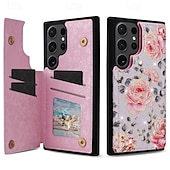 economico Cover Samsung-telefono Custodia Per Samsung Galaxy S24 S23 S22 S21 Ultra Plus S21 FE S25 Ultra Per retro Supporto a molla Slot per schede Resistente agli urti Fiore Floreale TPU PC
