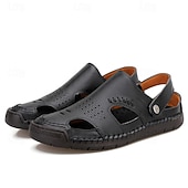 abordables Sandalias casuales-Hombre Sandalias Zapatos hechos a mano Microfibra Transpirable Cómodo Antideslizante Hebilla Amarillo-marrón Negro