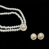 economico Parure di gioielli-Set di gioielli da sposa, 1 set di anelli in lega di perle sintetiche, orecchini, collana, elegante e semplice set di gioielli da donna per matrimonio, San Valentino, occasione speciale
