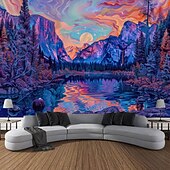 cheap Blacklight Tapestries-Blacklight Tapestry UV Reactive Glow in the Dark Glow Party Neon Desert Trip Psychedelic Trippy Misty Hanging Tapestry Wall Art Mural for Living