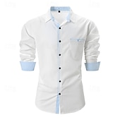 Недорогие мужские нежелезные рубашки-Муж. Рубашка Рубашка с воротничком Кнопка рубашка Контрастных цветов Свадьба Для вечеринок Черный Белый Розовый Синий Длинный рукав Лацкан Весна &amp; осень Одежда Пэчворк