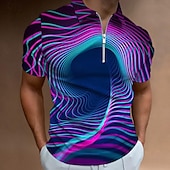 cheap Men&#039;s Geometric Polo-Men&#039;s Graphic Neon Zip Polo Shirts Golf Shirt Short Sleeve Polo Shirts Collared Shirts Casual Vacation Wear Rave Wear Party Outfits 3D Print Quarter Zip Polo Summer Spring Black Blue Purple