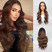 levne Syntetické paruky se síťkou-Syntetická krajková paruka Přírodní vlny Styl 26 inch Vícebarevný Střední část U část Paruka Dámské Paruka Černá a zlatá Zlatavá Tmavěhnědá