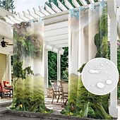 abordables Cortinas impermeables-Cortinas exteriores para patio, opacas impermeables, cubierta exterior para cenador, pabellón, pérgola, cenador, solárium, 2 paneles, cascada río