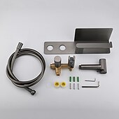 economico Rubinetti per bidet-spruzzatore per bidet oro spazzolato valvola in ottone a pulsante nascosto con ripiano porta carta spruzzatore in plastica tubo in pvc grigio