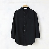 economico Casual da lavoro-Per uomo Camicia camicia di lino Camicia con colletto cinese Camicia con colletto alla coreana Maglietta informale Camicia di cotone Liscio Da mare Hawaiano Nero Bianco Verde militare Manica a 3/4 A