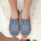 cheap Women&#039;s Sneakers-Women&#039;s Sneakers Flats Slip-Ons Print Shoes Slip-on Sneakers Daily Vacation Travel Floral National Totem Flat Heel Bohemia Vacation Casual Walking Canvas Loafer Yellow Red Blue