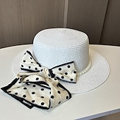 economico Cappelli per feste-berretto Copricapo Acrilico / cotone Paglia Cappelli da pescatore Cappello di paglia Cappello da sole Informale Per eventi Elegante Retrò Con Perle false Nastri Copricapo Copricapo