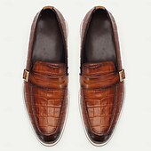 ieftine Mocasini din piele premium-mocasini barbati piele negru maro model crocodil catarama metalica