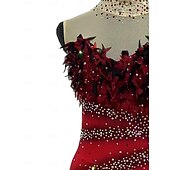 baratos Vestidos de Patinação Artística-Vestidos para Patinação Artística Para Meninas Patinação no Gelo Saias Com Transparência Elastano Renda Roupa para Patinação Cristal / Strass Patinação Artística