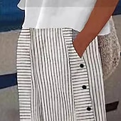 baratos Shorts de linho de algodão-Mulheres Shorts inspirados em linho Calção Casual Diário Comprimento do joelho Listrado Bolsos laterais Respirabilidade Confortável Sem Elasticidade Para Noite Final de semana Bege Verão Normal