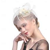 billige Coiffer-fascinators Hatter Hodeplagg organza Fedora Solhatt slørhatt Hesteløp cocktail Elegant Retro Rød Med Fjær Ren Farge Hodeplagg Hodeplagg