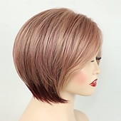 billige eldre parykk-sidedel korte lag bob parykker for hvite kvinner blond blandet brun søt rett nisse bob parykk invertert bob parykk syntetisk halloween cosplay hår erstatning parykk