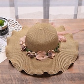 cheap Bucket Hat-Women&#039;s Hat Sun Hat Portable Sun Protection Outdoor Holiday Beach Flower Pure Color